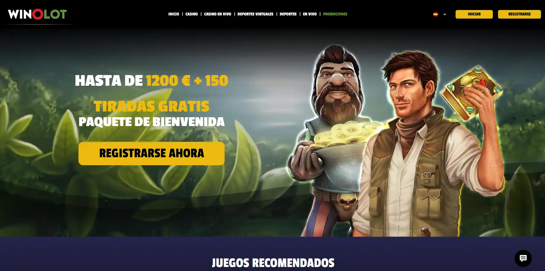 Vista de la sección de promociones de Winolot con la oferta de bienvenida